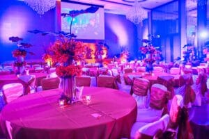 Luxury and colorful wedding reception dinner decoration for sang